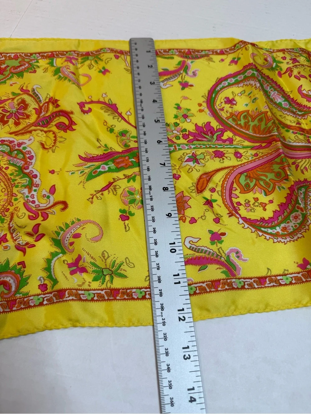 Lauren Ralph Lauren Yellow Pink Paisley Silk Oblong Scarf 54x12 Multicolor